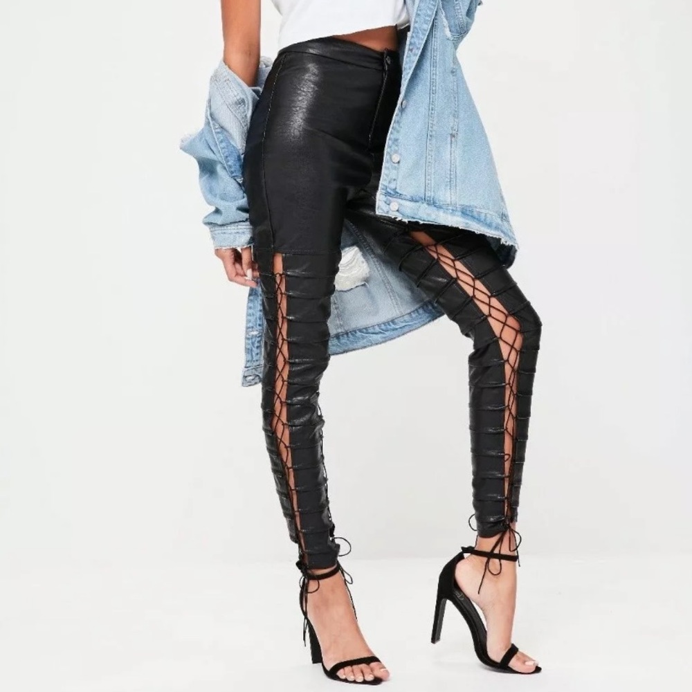 Missguided leather lace up pants